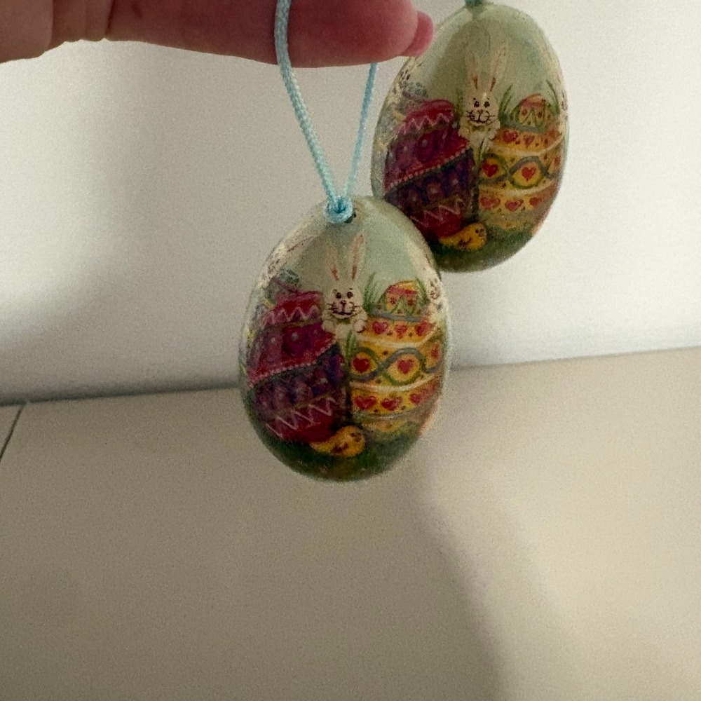 Vintage Decoupage Easter Egg Ornaments Set of 2 Bunny Chick Spring Decor Tree - Picture 2 of 5